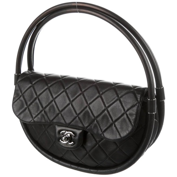 CHANEL Handbags - Chanel Hula Flap Bag Black Lambskin Hoop CC SHW Small Wind Power Silver Quilted